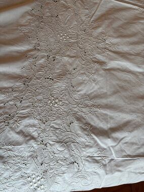 White Embroidered Linen Tablecloth